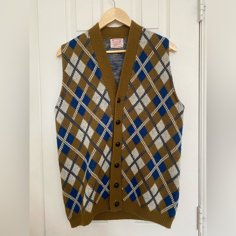 1950’s Argyle Sweater Vest - Brown and Blue Vintage Raybrook Brand